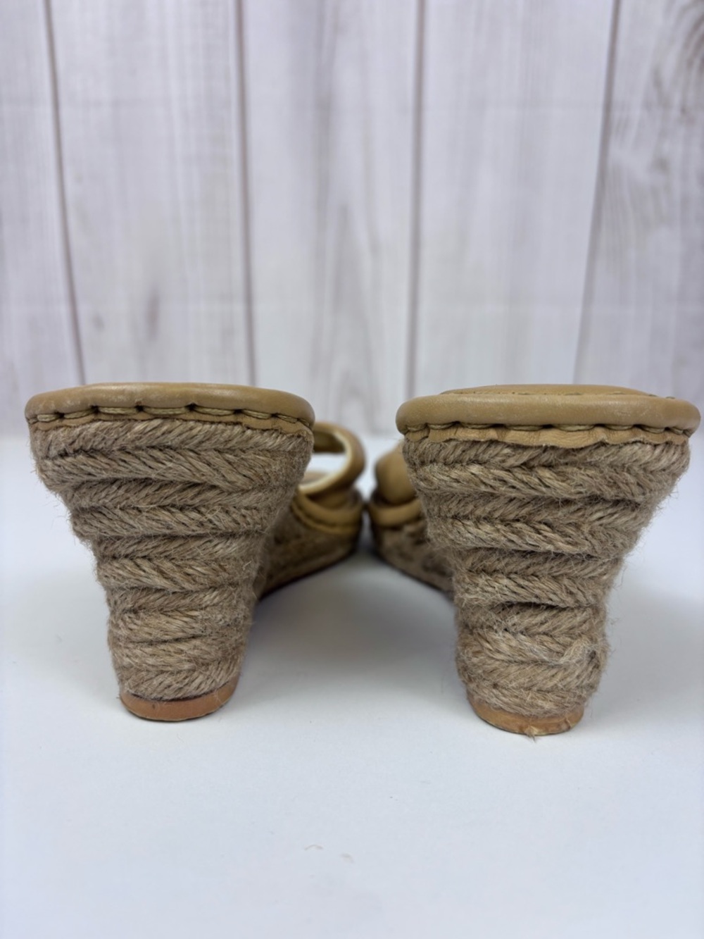 Born Drilles Espadrille Wedge Slide Sandals Leather Fabric Boho Slip-On Tan 8 - Picture 10 of 16